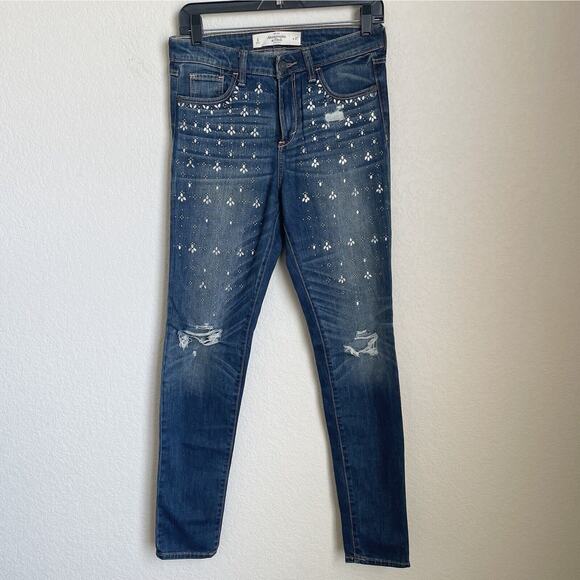 Abercrombie & Fitch Jeans Womens Size 4/27 Dark Wash Skinny Embellished Spring - Picture 1 of 11